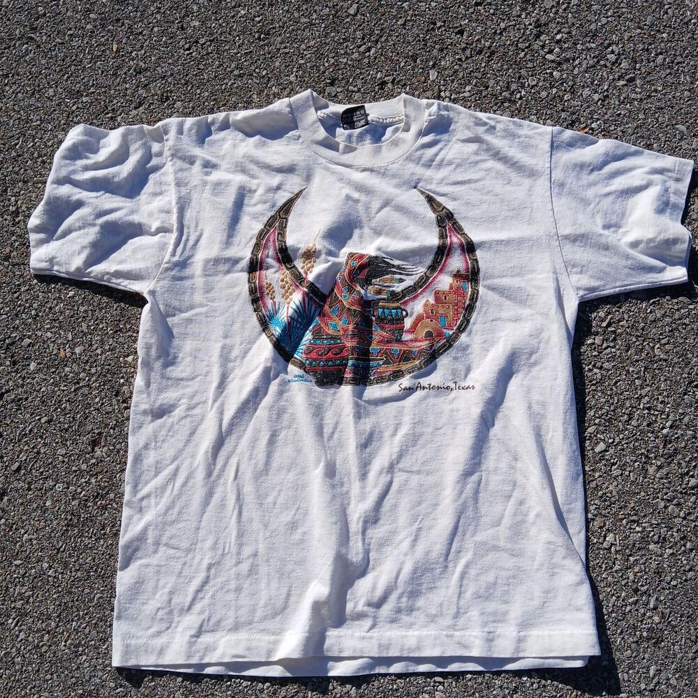 Vintage Fruit Of The Loom Shirt Mens Large White Southwestern San Antonio 90s